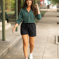 Ready to Ship | The Chrissy - Black Fleece Shorts with Pockets
