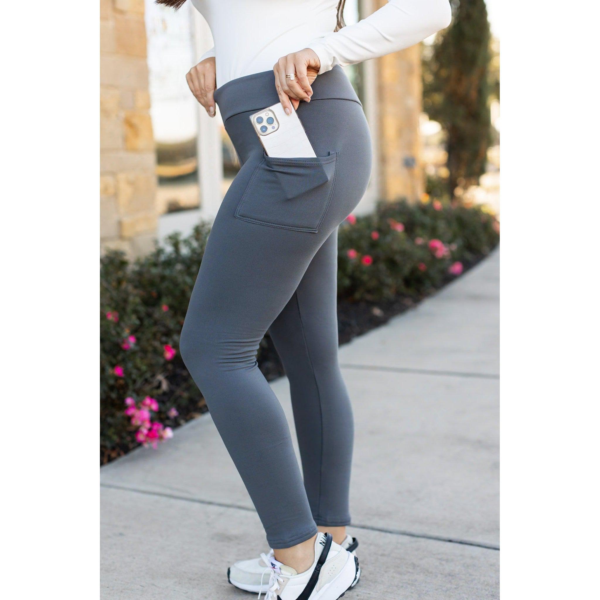 Ready to Ship | The Ciera - Charcoal FLEECE Full Length Leggings with Pocket