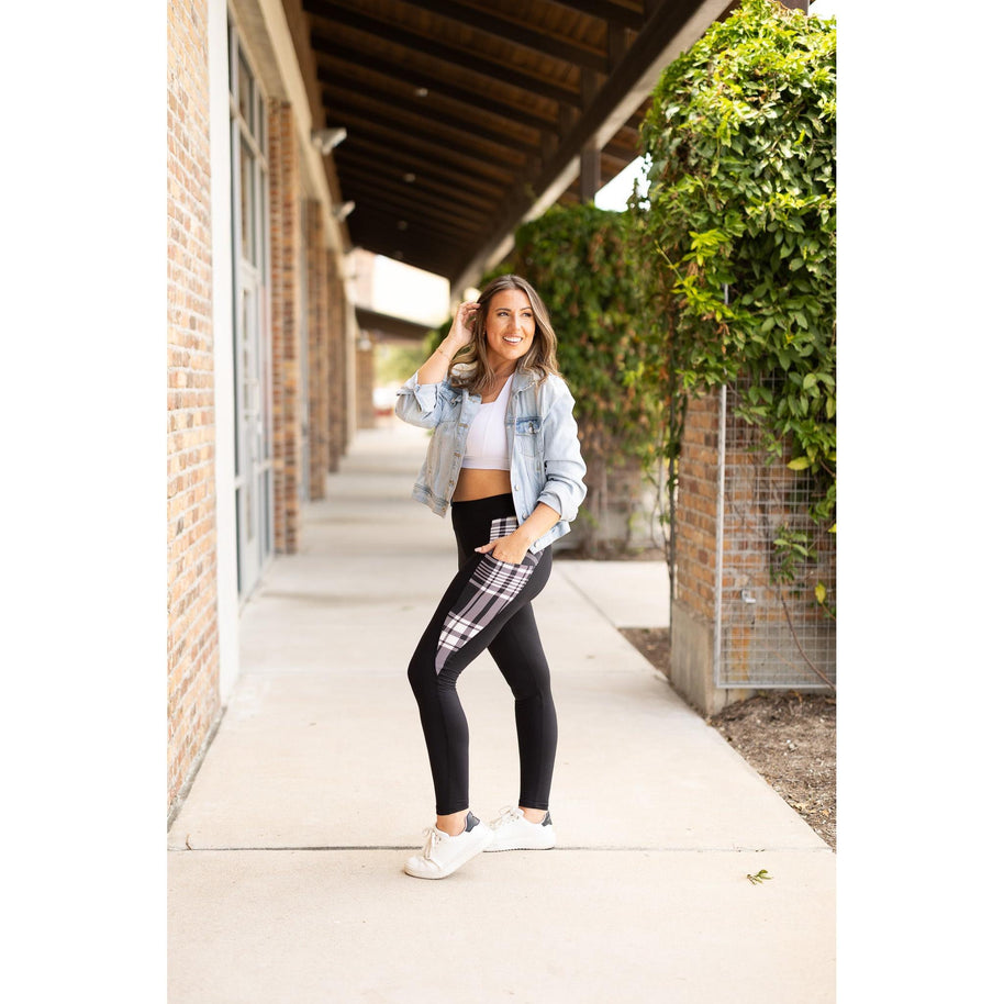 PreOrder | The Gabby - Black And White Plaid Panel Leggings