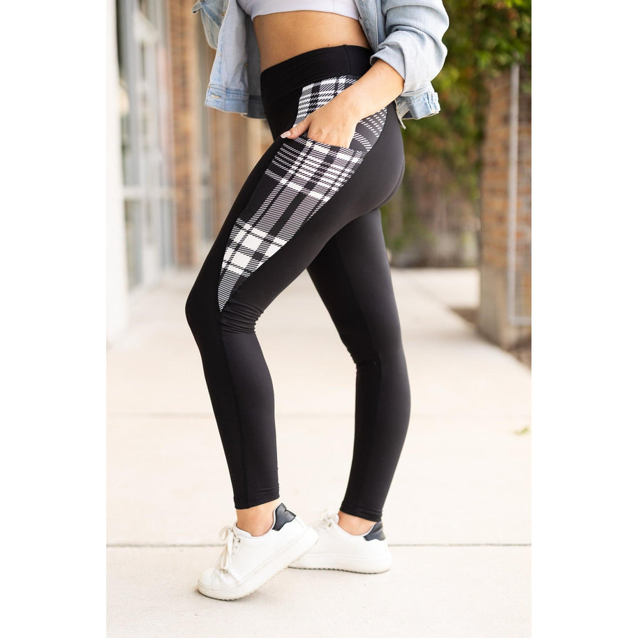 PreOrder | The Gabby - Black And White Plaid Panel Leggings