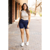 Ready to Ship | The Abby - NAVY Crossover Biker 5 Shorts  R2 - Luxe Leggings by Julia Rose®