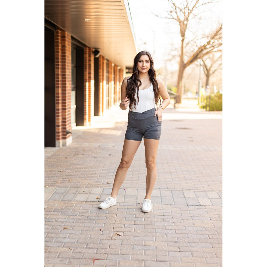 Ready to Ship  | The Caleigh - Charcoal Crossover Biker 5 Shorts
