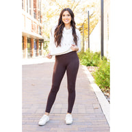 High waist brown crossover leggings for women. Buttery soft brown leggings with flattering waistband
