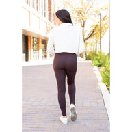High waist brown crossover leggings for women. Buttery soft brown leggings with flattering waistband