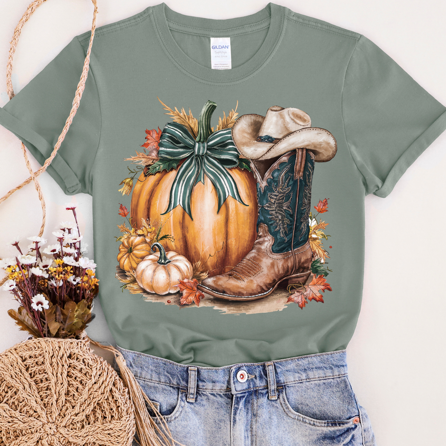 Pumpkin with Cowboy Boot Graphic Tee