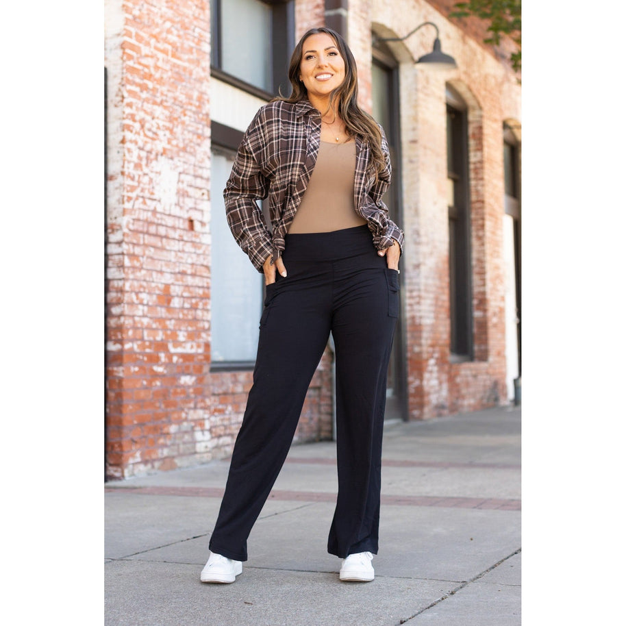 Ready to Ship | The Brooke - Black Wide Leg Full-Length with Pockets - Luxe Leggings by Julia Rose®