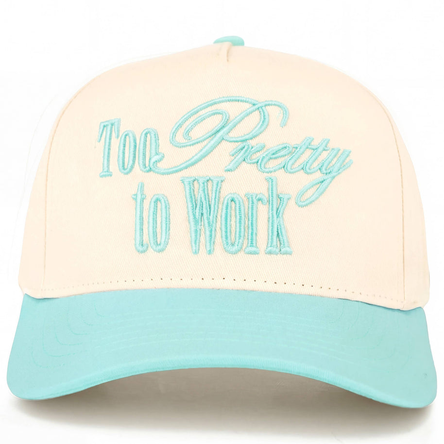 C.C TOO PRETTY TO WORK Letter on Two Tone Trucker Hat