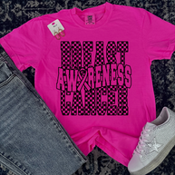 Checkered Neon Breast Cancer  Awareness Graphic Tee