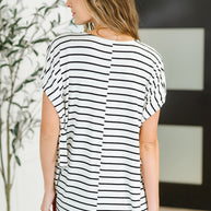 All Lined Up Dolman Sleeve Top in Black Ivory