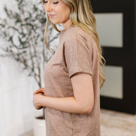 Almost There V-Neck Henley Top In Taupe