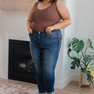 Amber Cuffed Slim Fit Dark Wash Jeans