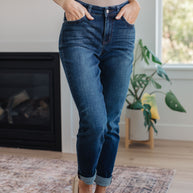 Amber Cuffed Slim Fit Dark Wash Jeans