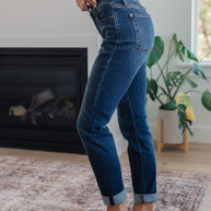 Amber Cuffed Slim Fit Dark Wash Jeans