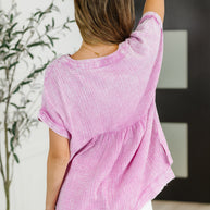 Basic Fade V-Neck Acid Wash Top in Mauve