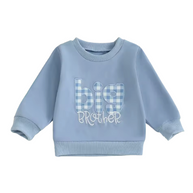 Blue Embroidered Big Brother Gingham Crewneck