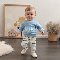 Blue Embroidered Big Brother Gingham Crewneck