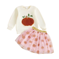 Cream Embroidered Pumpkin Crewneck Tutu Set