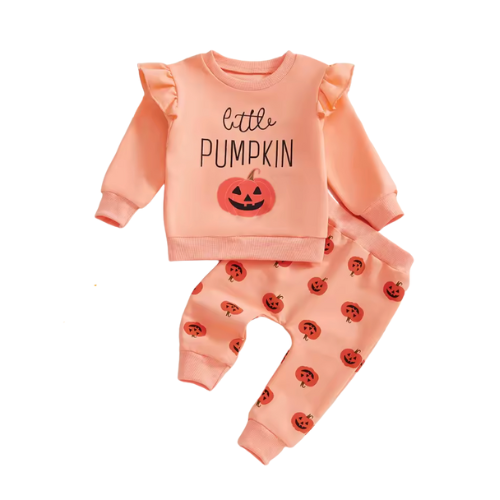 Light Orange Little Pumpkin Ruffle Sleeve Lounge Set