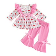 Strawberry and Bows Pink Ruffle Bell Set