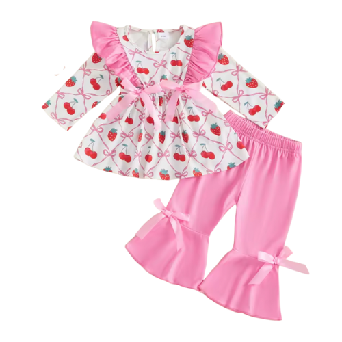 Strawberry and Bows Pink Ruffle Bell Set