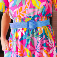 Blue Woven Square Buckle Stretchy Belt