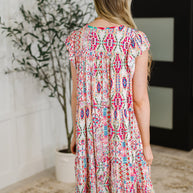 Boho and Behold Flutter Sleeve Dress in Blush/Fuchsia/Mint