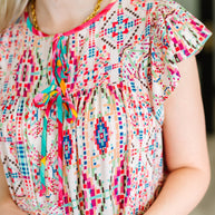 Boho and Behold Flutter Sleeve Dress in Blush/Fuchsia/Mint