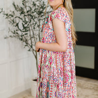 Boho and Behold Flutter Sleeve Dress in Blush/Fuchsia/Mint