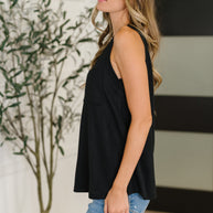 Buttoned Up Buttercup Sleeveless Top in Black