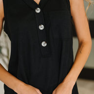 Buttoned Up Buttercup Sleeveless Top in Black