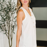Buttoned Up Buttercup Sleeveless Top in Ivory