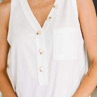 Buttoned Up Buttercup Sleeveless Top in Ivory