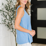 Buttoned Up Buttercup Sleeveless Top in Ocean Blue