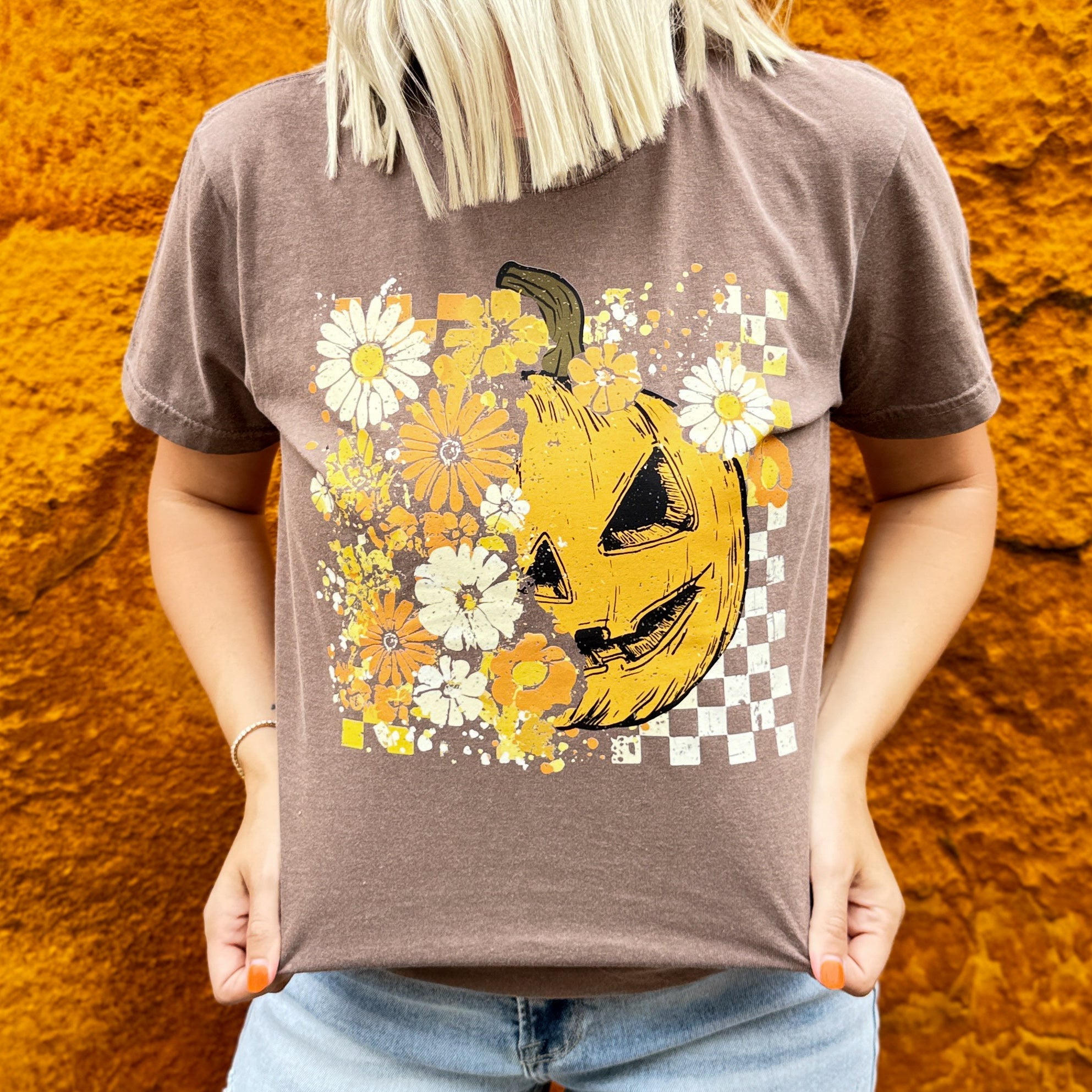 Half Pumpkin Half Flowers Soft Graphic Tee