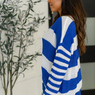 Casual Chaos Drop Shoulder Sweater in Royal Blue