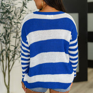 Casual Chaos Drop Shoulder Sweater in Royal Blue