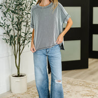 Catch Me Loungin’ Cable Ribbed Knit Top in Black and White