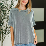 Catch Me Loungin’ Cable Ribbed Knit Top in Black and White