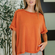 Catch Me Loungin’ Cable Ribbed Knit Top in Burnt Orange