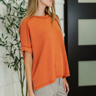 Catch Me Loungin’ Cable Ribbed Knit Top in Burnt Orange