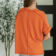 Catch Me Loungin’ Cable Ribbed Knit Top in Burnt Orange