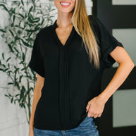 PREORDER: Crinkle Wove V-Neck Blouse in Four Colors