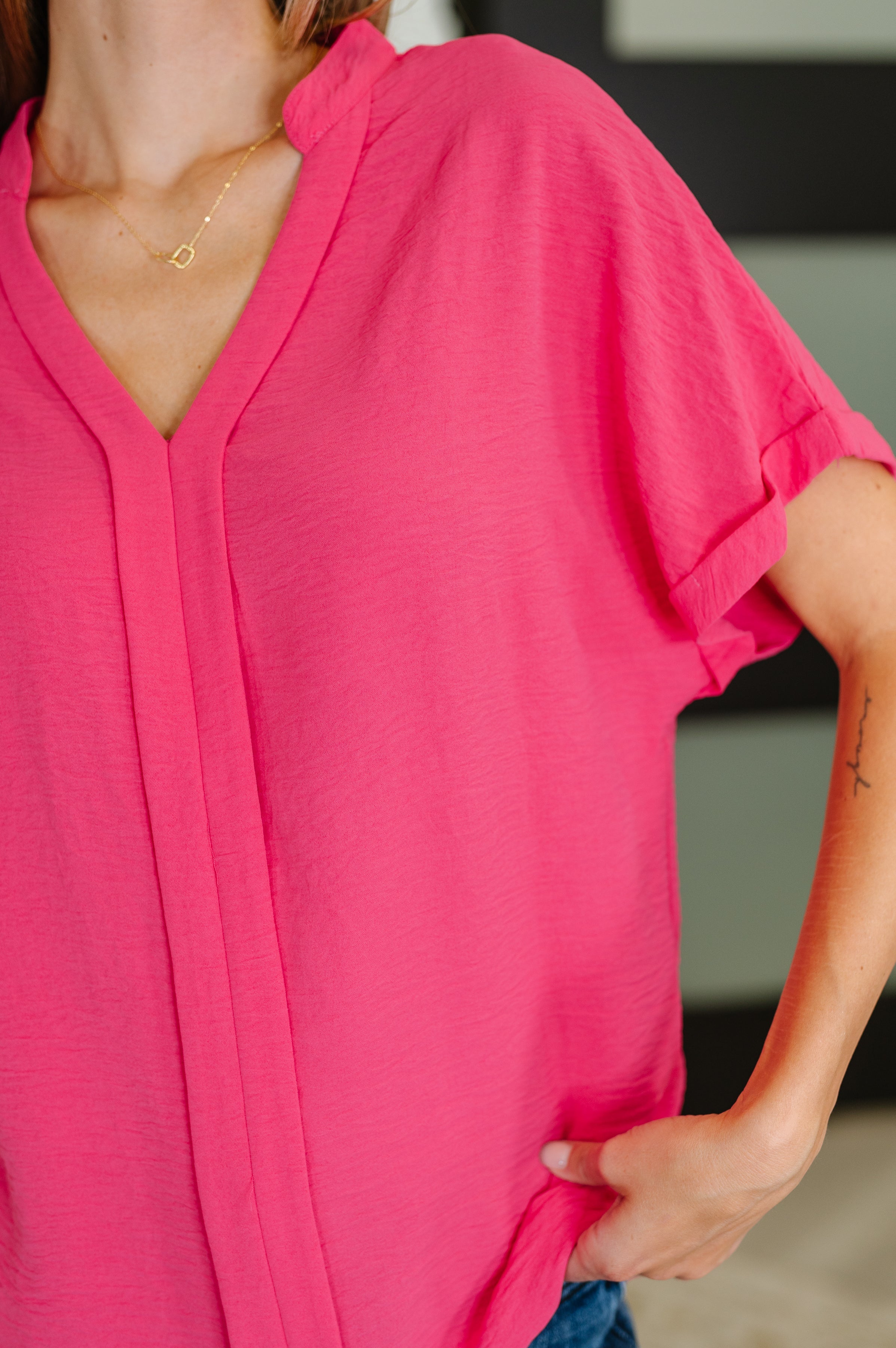PREORDER: Crinkle Wove V-Neck Blouse in Four Colors