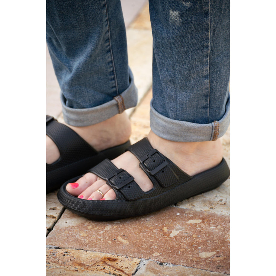 Ready to Ship | Black Buckle Slides