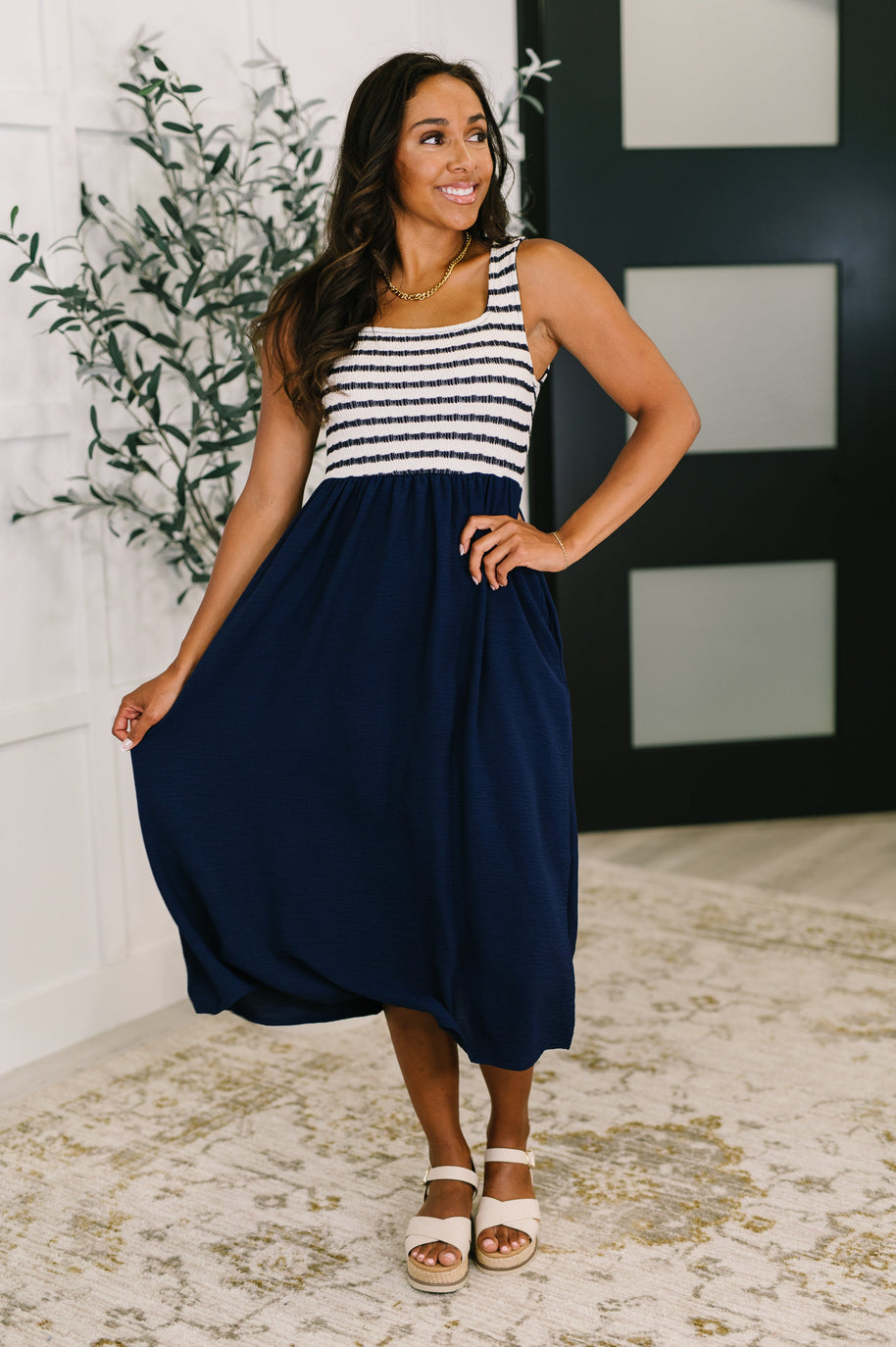 Dockside Darling Midi Dress in Navy