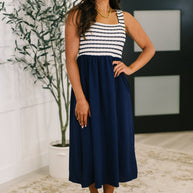 Dockside Darling Midi Dress in Navy