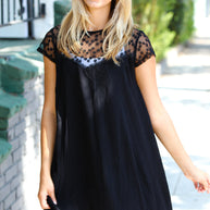 Black Embroidered Lace Yoke Fit & Flare Dress