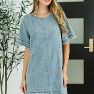 Dressed & Obsessed Chambray T-Shirt Dress in Indigo