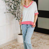 Dressed to Chill V-Neck Top in Heather/Grey/Ivory/Pink