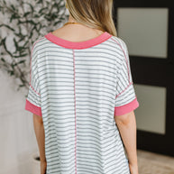 Dressed to Chill V-Neck Top in Heather/Grey/Ivory/Pink